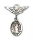 Pin Badge with St. Joseph the Worker Charm and Angel with Smaller Wings Badge Pin