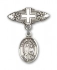 Pin Badge with St. Raphael the Archangel Charm and Badge Pin with Cross