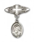 Pin Badge with St. Francis de Sales Charm and Badge Pin with Cross
