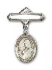 Pin Badge with St. Finnian of Clonard Charm and Polished Engravable Badge Pin