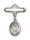 Pin Badge with Our Lady of Olives Charm and Polished Engravable Badge Pin