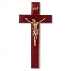 Dark Cherry Wood Wall Crucifix Museum Goldtone Corpus- 10 inch