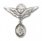 Pin Badge with St. Angela Merici Charm and Angel with Larger Wings Badge Pin