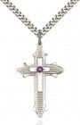 Large Women's Polished and Textured Cross Pendant with Birthstone Option