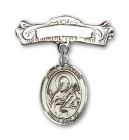Pin Badge with St. Meinrad of Einsideln Charm and Arched Polished Engravable Badge Pin