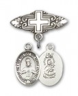 Pin Badge with Scapular Charm and Badge Pin with Cross