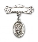 Pin Badge with St. George Charm and Arched Polished Engravable Badge Pin