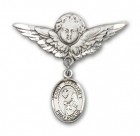 Pin Badge with St. Margaret Mary Alacoque Charm and Angel with Larger Wings Badge Pin