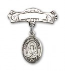 Pin Badge with St. Athanasius Charm and Arched Polished Engravable Badge Pin