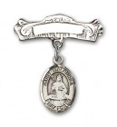 Pin Badge with St. Walburga Charm and Arched Polished Engravable Badge Pin