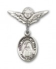 Pin Badge with St. Teresa of Avila Charm and Angel with Smaller Wings Badge Pin