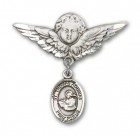 Pin Badge with St. Thomas Aquinas Charm and Angel with Larger Wings Badge Pin