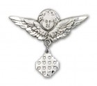 Pin Badge with Jerusalem Cross Charm and Angel with Larger Wings Badge Pin