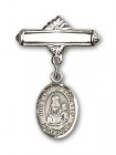 Pin Badge with Our Lady of Loretto Charm and Polished Engravable Badge Pin