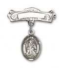 Pin Badge with St. Isaiah Charm and Arched Polished Engravable Badge Pin