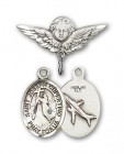 Pin Badge with St. Joseph of Cupertino Charm and Angel with Smaller Wings Badge Pin