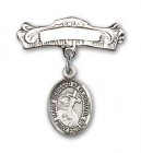 Pin Badge with St. Bernard of Clairvaux Charm and Arched Polished Engravable Badge Pin