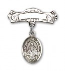 Pin Badge with Infant of Prague Charm and Arched Polished Engravable Badge Pin