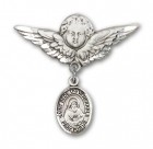 Pin Badge with St. Bede the Venerable Charm and Angel with Larger Wings Badge Pin