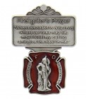 St. Florian Firefighter Prayer Visor Clip, Red Enamel, Pewter - 2 1/8“H