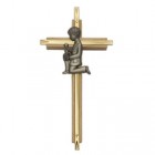First Communion Cross Boy's Oak &amp; Brass - 7“H 