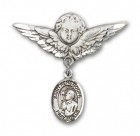 Pin Badge with St. Rene Goupil Charm and Angel with Larger Wings Badge Pin