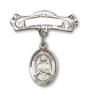 Pin Badge with St. Kateri Charm and Arched Polished Engravable Badge Pin