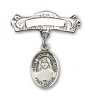 Pin Badge with St. Maria Faustina Charm and Arched Polished Engravable Badge Pin
