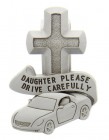 Daughter Please Drive Carefully Visor Clip, Pewter - 2 1/2“H