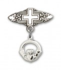 Pin Badge with Claddagh Charm and Badge Pin with Cross