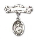 Pin Badge with St. Pius X Charm and Arched Polished Engravable Badge Pin
