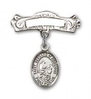 Pin Badge with St. Bernard of Montjoux Charm and Arched Polished Engravable Badge Pin