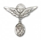 Pin Badge with Our Lady of All Nations Charm and Angel with Larger Wings Badge Pin