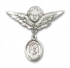 Pin Badge with St. Rita of Cascia Charm and Angel with Larger Wings Badge Pin