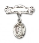 Pin Badge with St. Elizabeth of Hungary Charm and Arched Polished Engravable Badge Pin