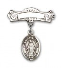 Pin Badge with Our Lady of Lebanon Charm and Arched Polished Engravable Badge Pin