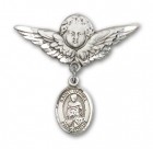Pin Badge with St. Daniel Charm and Angel with Larger Wings Badge Pin