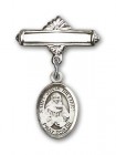 Pin Badge with St. Julia Billiart Charm and Polished Engravable Badge Pin