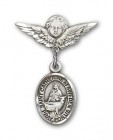Pin Badge with St. Catherine of Sweden Charm and Angel with Smaller Wings Badge Pin