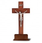 Salerini Standing Walnut Crucifix with Silver-tone Corpus - 10 inch