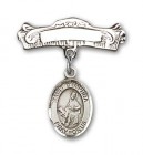 Pin Badge with St. Dymphna Charm and Arched Polished Engravable Badge Pin