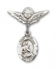 Pin Badge with St. Gerard Charm and Angel with Smaller Wings Badge Pin