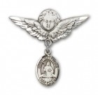 Pin Badge with St. Walburga Charm and Angel with Larger Wings Badge Pin