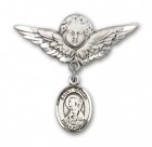 Pin Badge with St. Brigid of Ireland Charm and Angel with Larger Wings Badge Pin