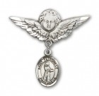 Pin Badge with St. Petronille Charm and Angel with Larger Wings Badge Pin