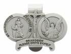 St. Christopher &amp; Guardian Angel Protect My Grandson Visor Clip, Pewter - 2 1/2“W