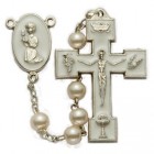 First Communion Pearl Rosary with Praying Girl Centerpiece  
