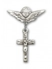 Pin Badge with Crucifix Charm and Angel with Smaller Wings Badge Pin