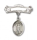 Pin Badge with St. Samuel Charm and Arched Polished Engravable Badge Pin