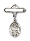 Pin Badge with St. Raphael the Archangel Charm and Polished Engravable Badge Pin